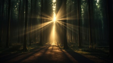 Fototapeta premium Forest Tree with Sunlight Beaming Through