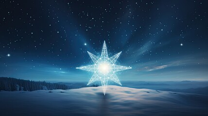A bright Christmas star shining in the night sky, symbolizing the guiding light of the holiday season