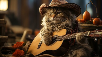 ギターを弾く猫