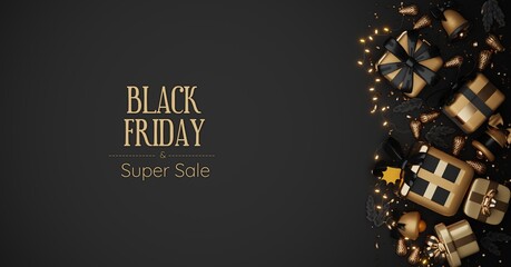 Fototapeta na wymiar Black friday anniversary shopping sale promotion banner with shopping cart and gift box.3D rendering