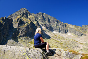 Woman in the Mala Studena Dolina, Vysoke Tatry (Tatra Mountains), Slovakia.