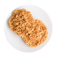 Local Thai snack, Sweet crispy rice mixed with watermelon juice and cane sugar drizzle