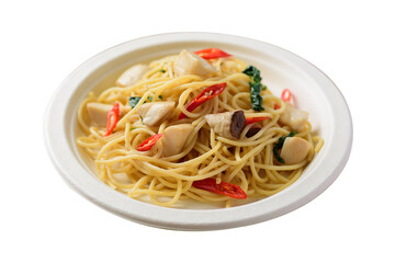 Stir fried spicy spaghetti with mushroom, Thai style, Vegan food