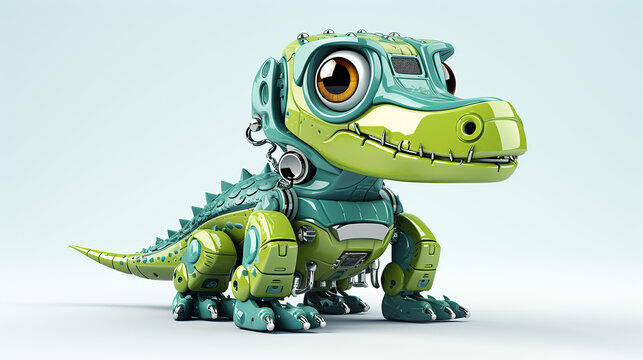 cute crocodile robot funny robotic animal isolated on white background