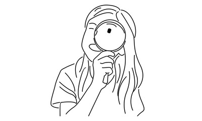 line art of woman with magnifying glass