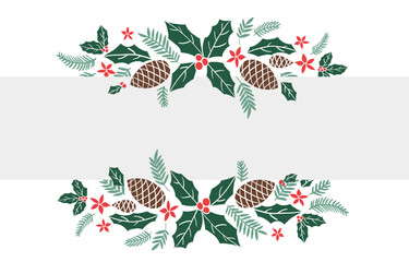 Obraz premium Christmas botanical bouquet decoration with winter flowers , Hand-drawn style.