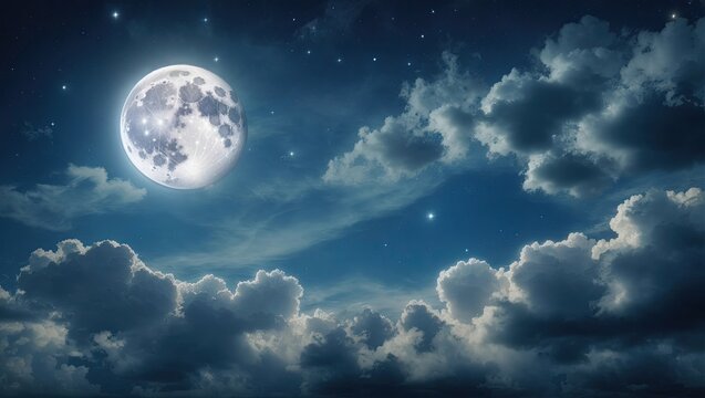 "Enchanting Night Sky: Full Moon, Clouds, and Stars by Peter Snow"