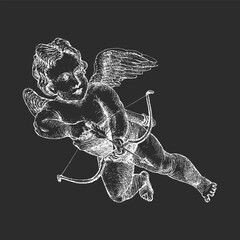 Cupid with bow, hand drawn illustration in vector