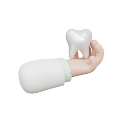Hand holding tooth, 3D render