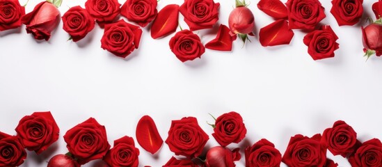 Red roses flower copy space white background. AI generated image