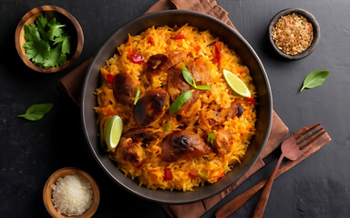 Capture the essence of Biryani in a mouthwatering food photography shot  Generative AI