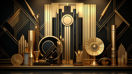 A shimmering field of gold, Art Deco lines, and geometric shapes, creating a sense of luxury and elegance. AI Generated.