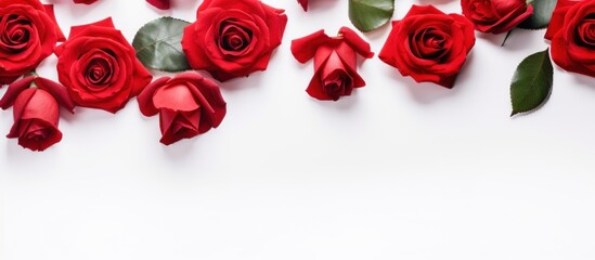 Fototapeta na wymiar Red roses flower copy space white background. AI generated image