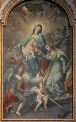 Foto op Canvas NAPLES, ITALY - APRIL 20, 2023: The painting of Madonna with the St. Catherine of Alexandria in the church Chiesa di Santa Caterina a Chiaia by Antonio Sarnelli (1770). © Renáta Sedmáková