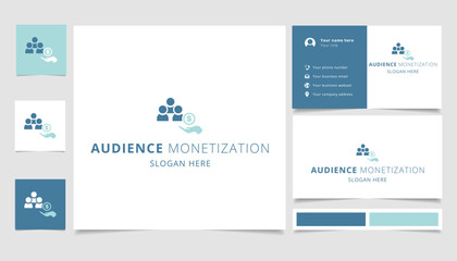 Audience monetization logo design with editable slogan. Branding book and business card template.