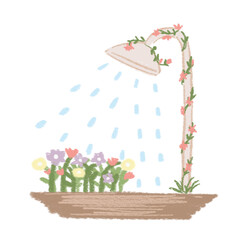 Watering flowers garden color pencil hand drawn 