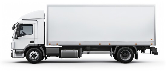White container truck side view isolated background. AI generated image - obrazy, fototapety, plakaty