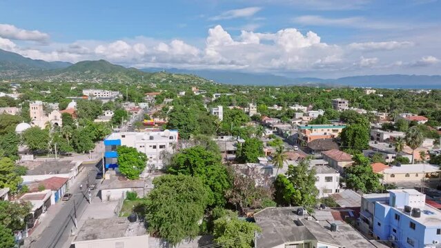 Aerial drone view of Azua town in Dominican Republic.
