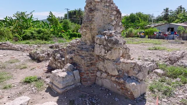 Stone ruins of ancient tomb of chieftain Enriquillo in Azua, Dominican Republic