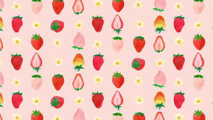 水彩のいちごの背景C　フルHDサイズ・ピンク
