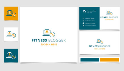 Fitness blogger logo design with editable slogan. Branding book and business card template.
