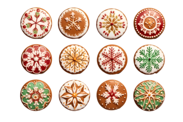colorful chistmas cookies ,Gingerbread christmas snowflake star santa man tree cookie biscuit, isolated white background