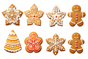colorful chistmas cookies ,Gingerbread christmas snowflake star santa man tree cookie biscuit, isolated white background