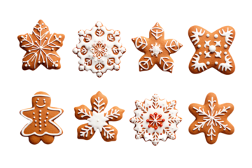 colorful chistmas cookies ,Gingerbread christmas snowflake star santa man tree cookie biscuit, isolated white background