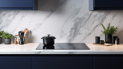 marble kitchen countertop with stainless sink navy blue cabinet