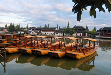 Zhujiajiao Ancient Town Cruise Dock, Qingpu, Shanghai, China, is a famous historical and cultural...