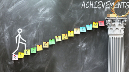 Self discipline leads to Achievements - a metaphor showing how self discipline makes the way to reach desired achievements. Symbolizes the importance of self discipline.,3d illustration