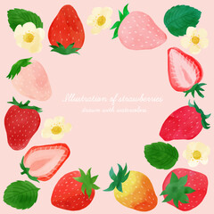 水彩のいちご　フレーム（ピンク）