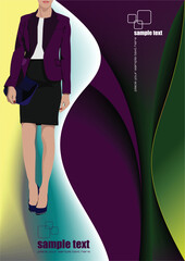 Young woman on abstract purple background. Vector illustration