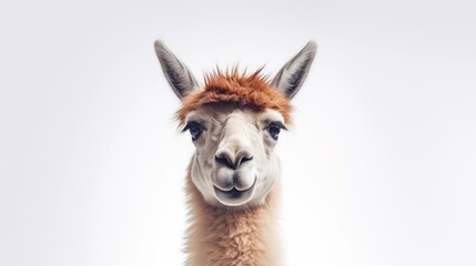 Obraz premium Portrait of a Llama against white background with space for text, AI generated, background image