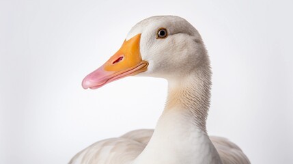 Portrait of a Goose against white background with space for text, AI generated, background image