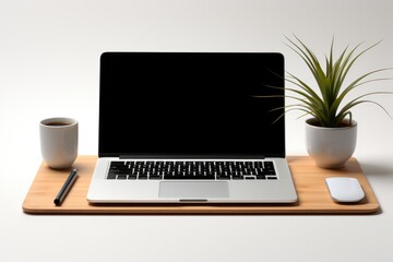Fototapeta premium Office table with digital tablet, Smartphone and pencil on isolated pure white background.