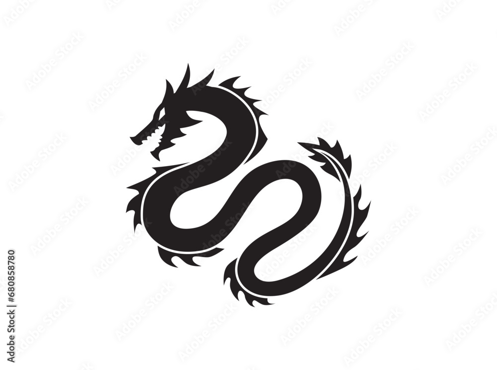 Wall mural Chinese Dragon icon vector in black and white colors - Wall murals