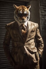 tiger animal in the form of a man in a suit and sunglasses, a good leader, the boss, director, generative ai