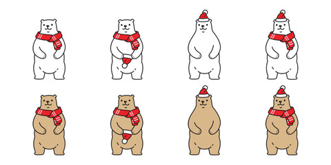 Bear polar christmas scarf santa claus hat icon vector pet character cartoon symbol tattoo stamp illustration clip art isolated design