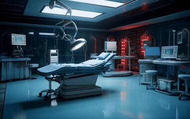 photos of the interior and empty operating room, along with the interior. generative ai