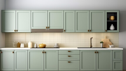 modern design kitchen with sage green cabinet - obrazy, fototapety, plakaty