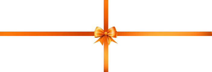 orange color bow with horizontal and Vertical cross ribbon for decorate your wedding invitation card ,greeting card, certificate, coupon or gift boxes