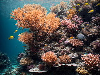 Fototapeta na wymiar Symphony of coral reefs and colorful fishes