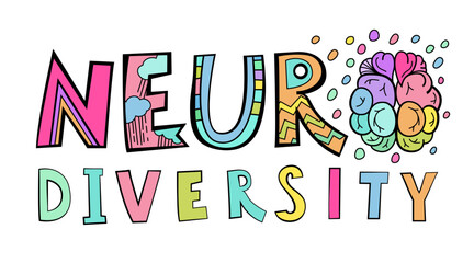 Neurodiversity and autism. Creative hand-drawn lettering in a pop art style.