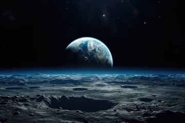 Naklejka na ściany i meble Earth rising over the lunar surface.