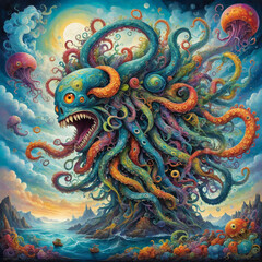 Fototapeta premium octopus monster, AI generated