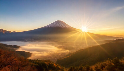 富士山　初日の出　お正月　ai生成画像