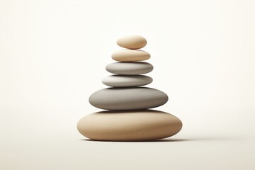 Zen stones in serene, minimalistic balance on a pristine white background, epitomizing simplicity and harmony.