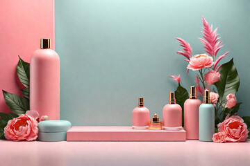 Bright color mock up podium background for perfume or cosmetic products. Product mockup background.