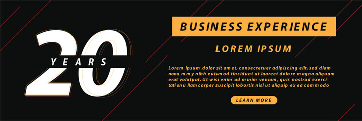 20 years in business or 20 years experience vector illustration. Best 20 years experience or anniversary banner. 20 years in business vector template. Perfect for banners about ability experience.